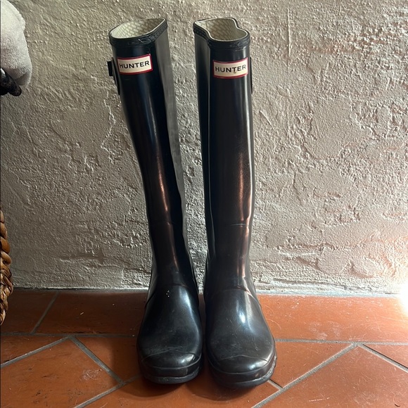 Hunter Black Tall Rain Boots - Picture 1 of 3